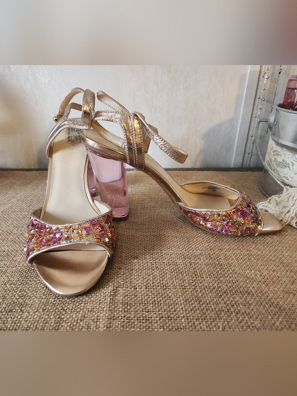 Metallic Pink Sequin Block Heel
